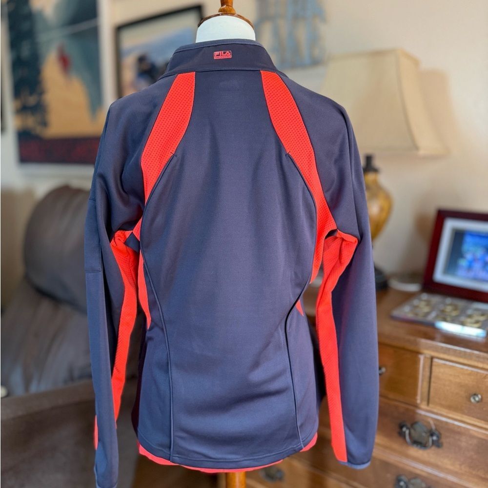Fila Women's 2 Piece Neon Red Orange and Gray Short Sleeve Top and Jacket - Picture 8 of 13